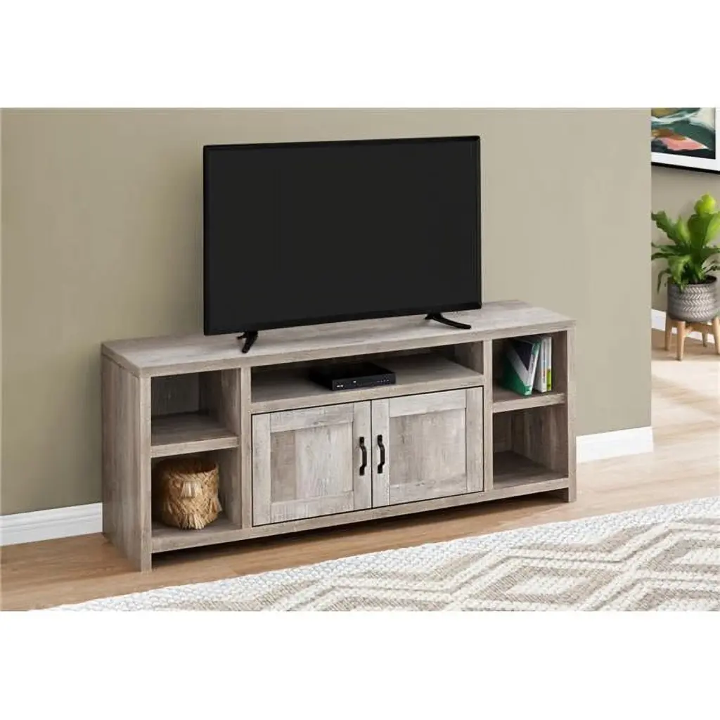Monarch Specialties I 2742 60 Inch TV Stand Taupe Reclaimed Wood-Look
