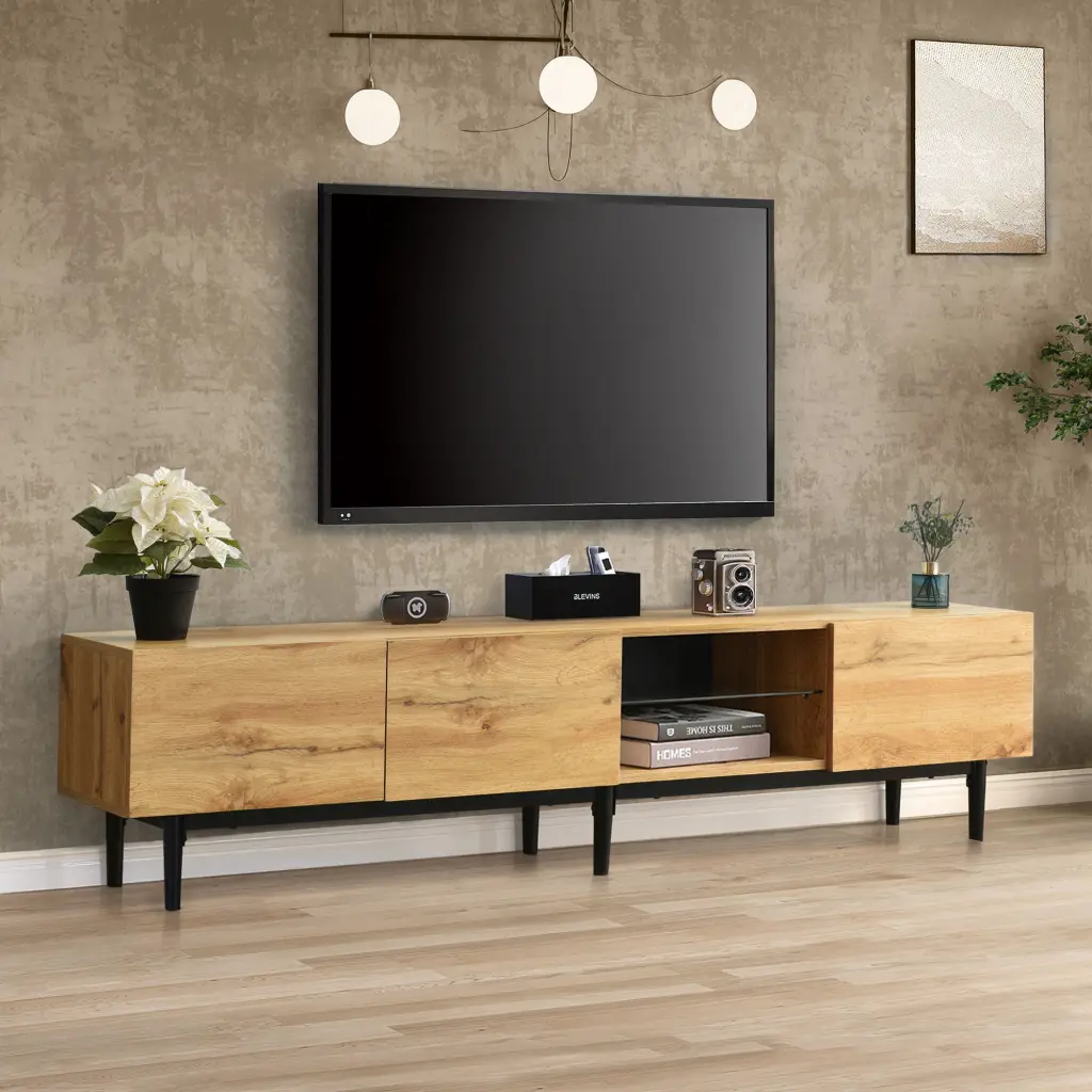Modern TV Stand 4 Cabinets And Open Shelves Hue Matching mrs
