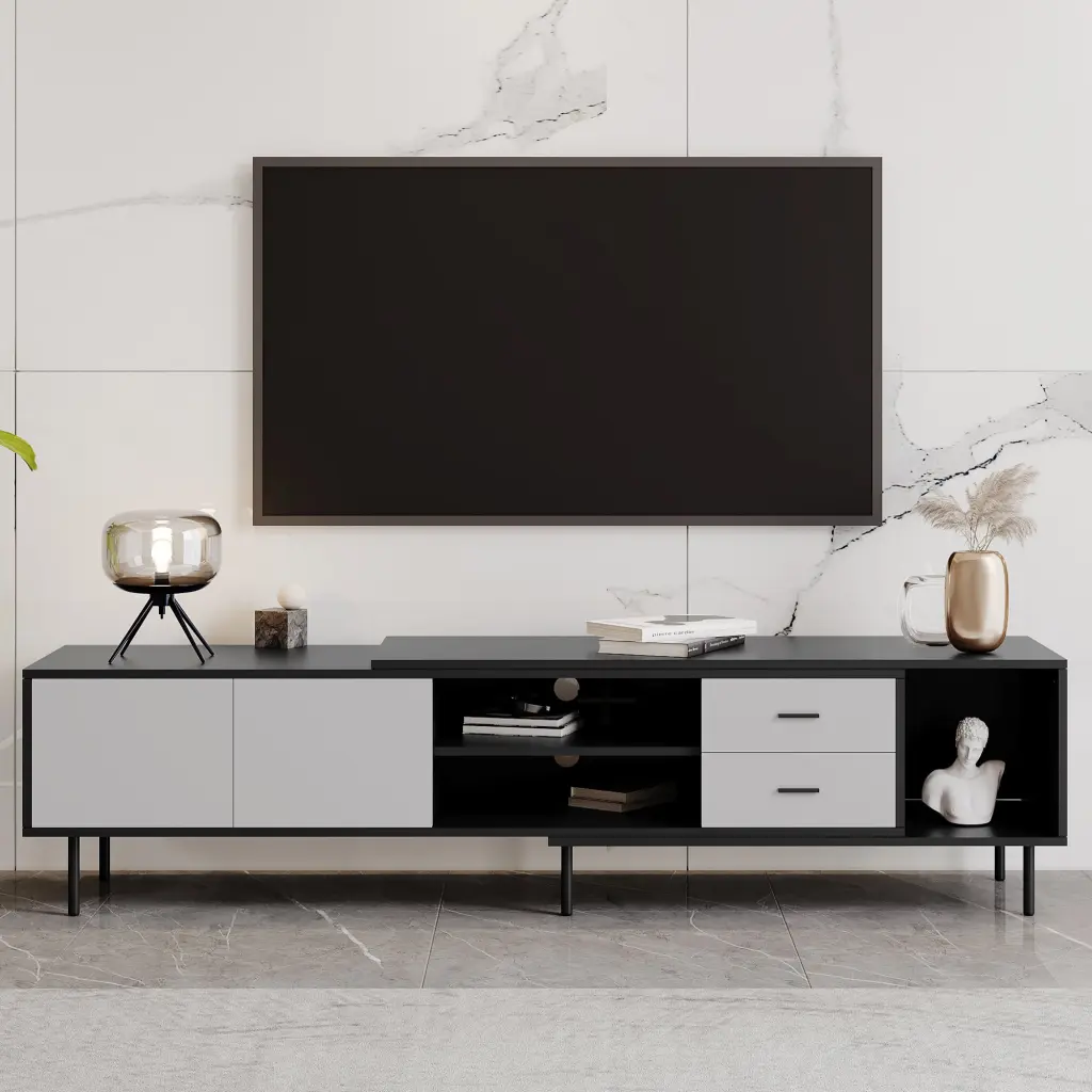 Modern TV Stand 80 Inch TVs 2 Doors and Media Console Table Entertainment mrs