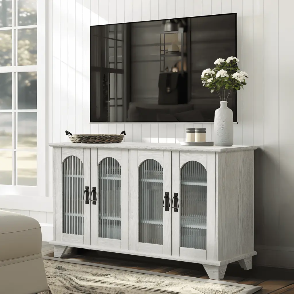 Neutype Modern Arch Glass TV Stand 65 Inch TVs White