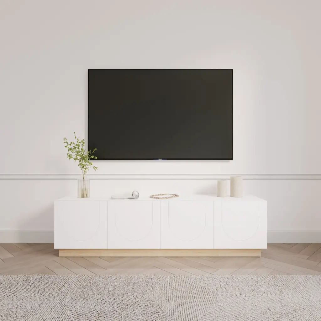 Nexera Nauraa TV Stand 2 Cabinets and 3 Adjustable Shelves TVs up to 80 Inches White