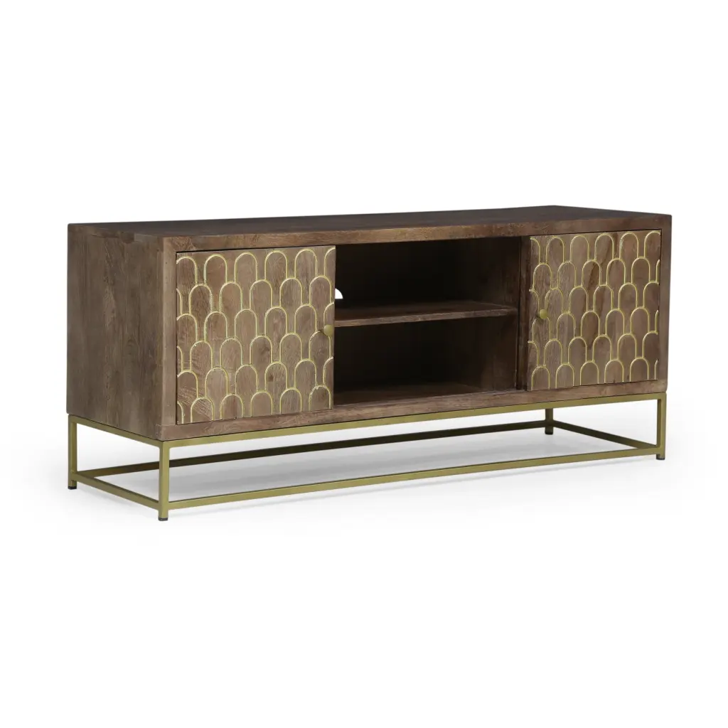 Noble House Aziza Contemporary Wooden TV Stand Brown Mid Century Modern Media Console