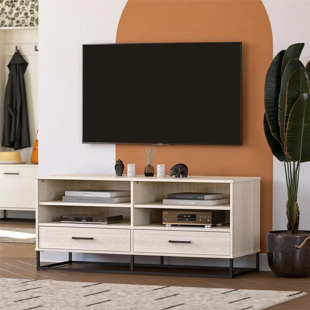 Novogratz Kelly TV Stand Drawers 55 Inch TVs Ivory Oak