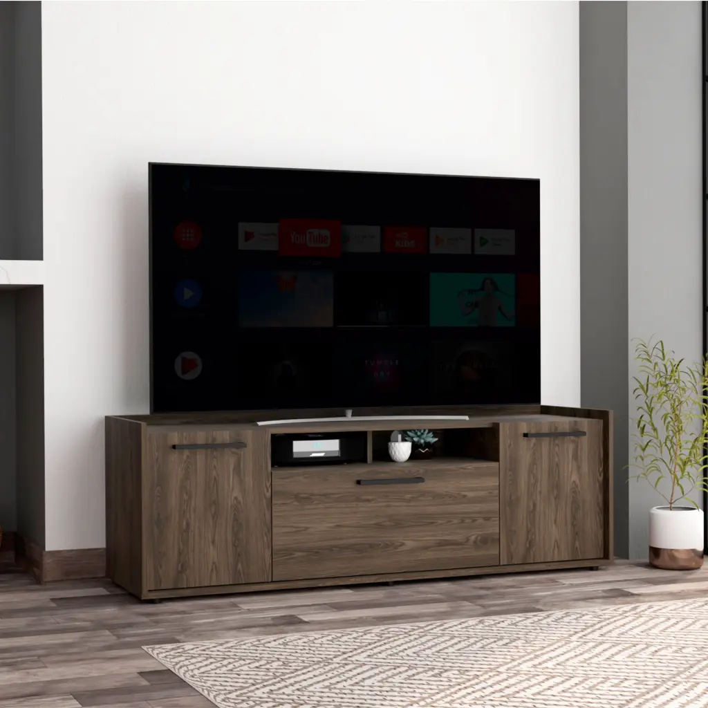 2-Door TV Stand Dark Walnut - Two-Door Cabinets Living Room Bedroom OMCCHK