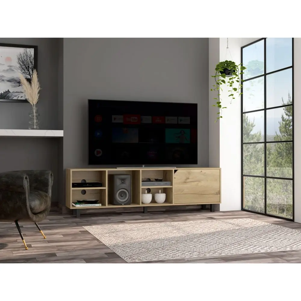 5-Shelf TV Stand Light Oak Four Open Shelves OMCCHK
