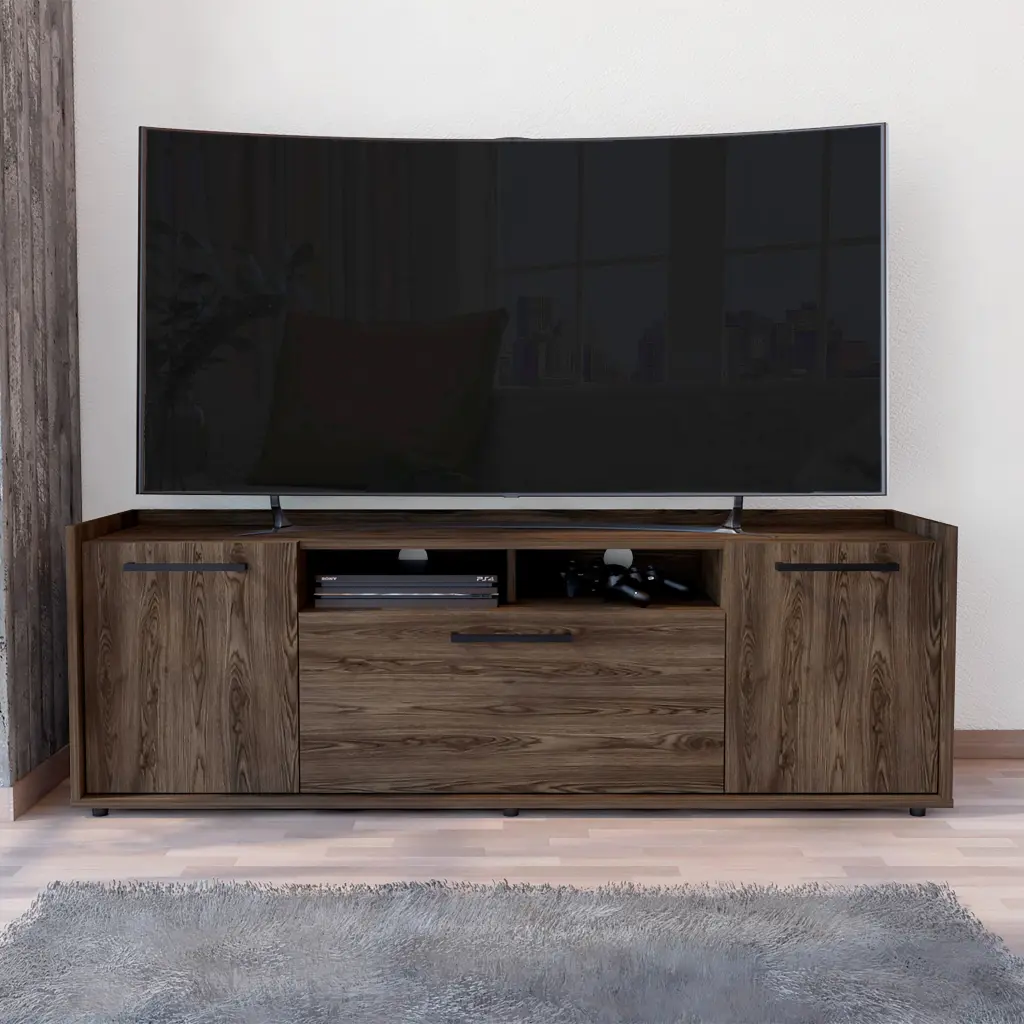 Dark Walnut TV Stand 60 Inch TVs Double Door Cabinets OMCCHK