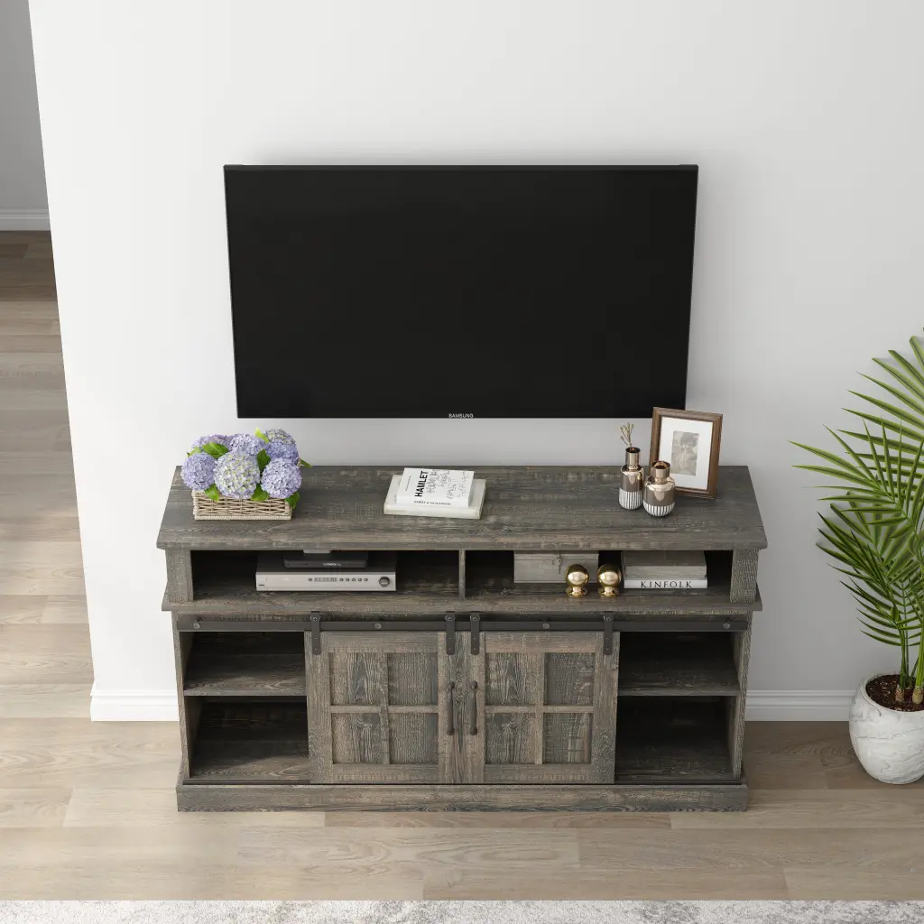 58 Inch TV Stand Storage Cabinet and Shelves Entertainment Center Living Room and Bedroom OMCCHK