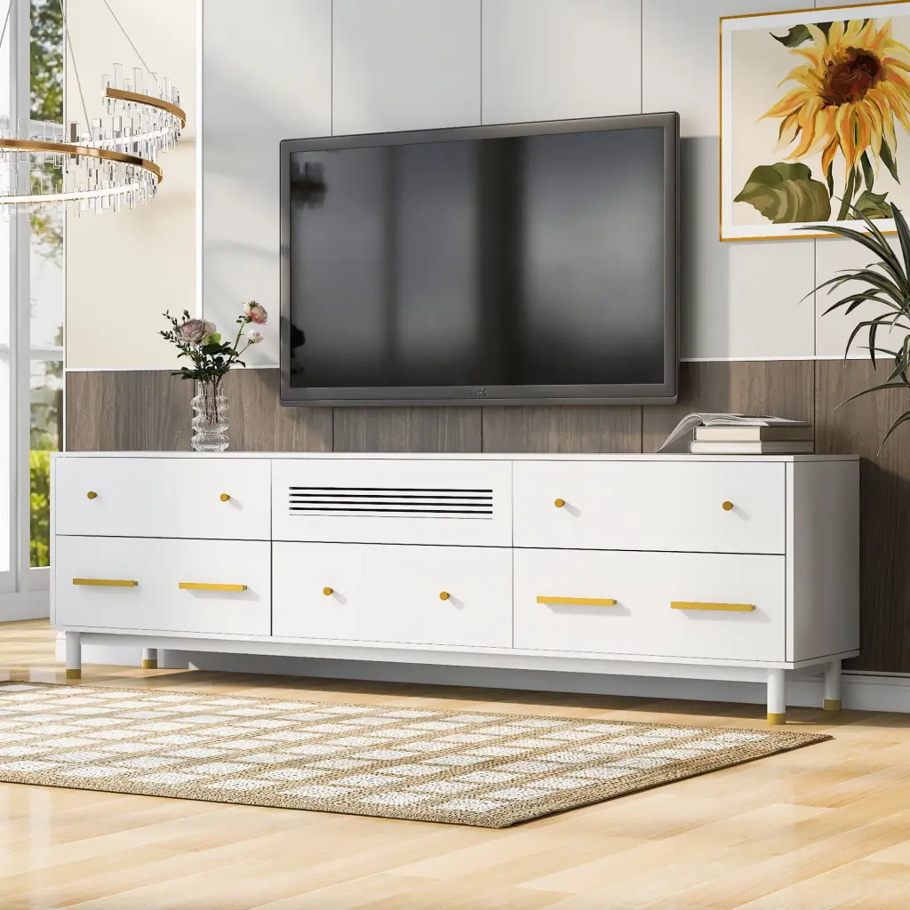U-Can TV Stand 75 Inch TVs Modern Entertainment Center Storage Media Console Table OMCCHK