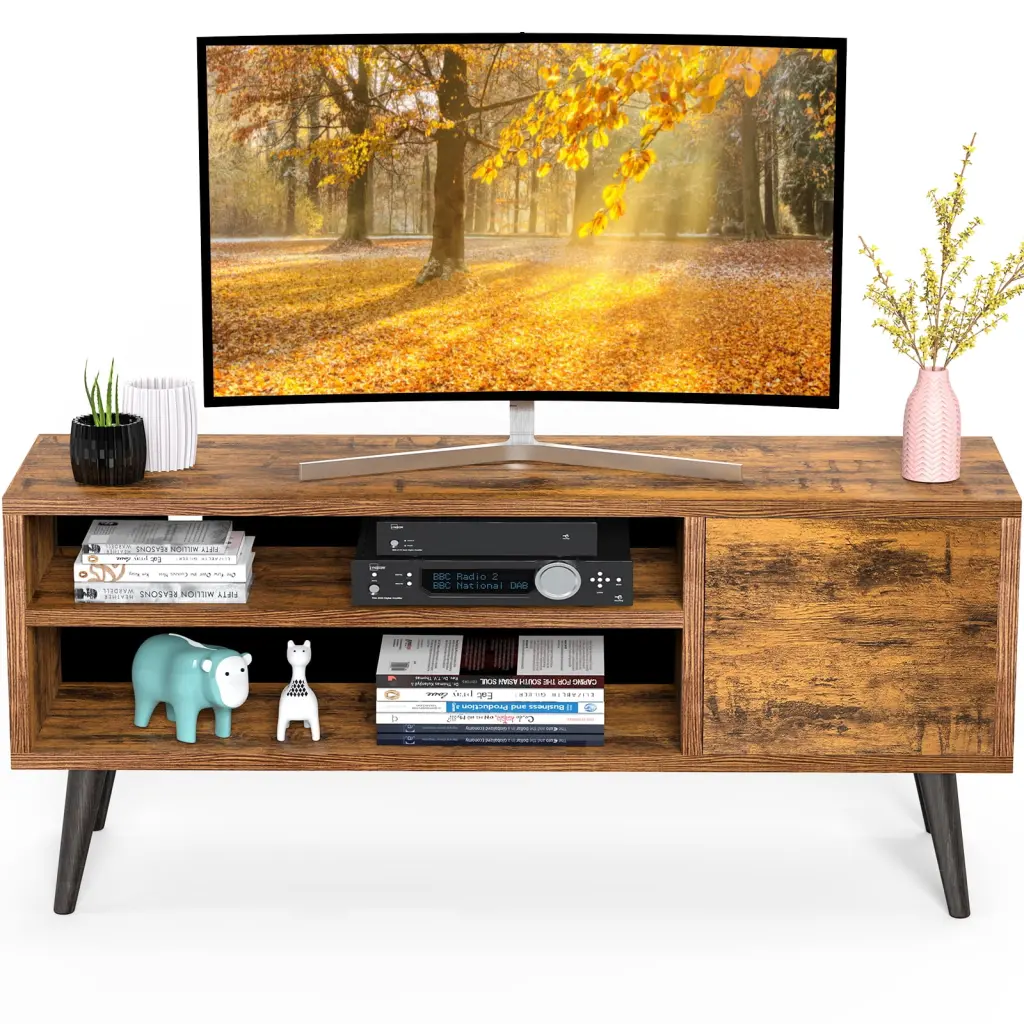 Modern Wood TV Console Stand Storage up to 55 inch Living Room Bedroom Brown PERLESMITH