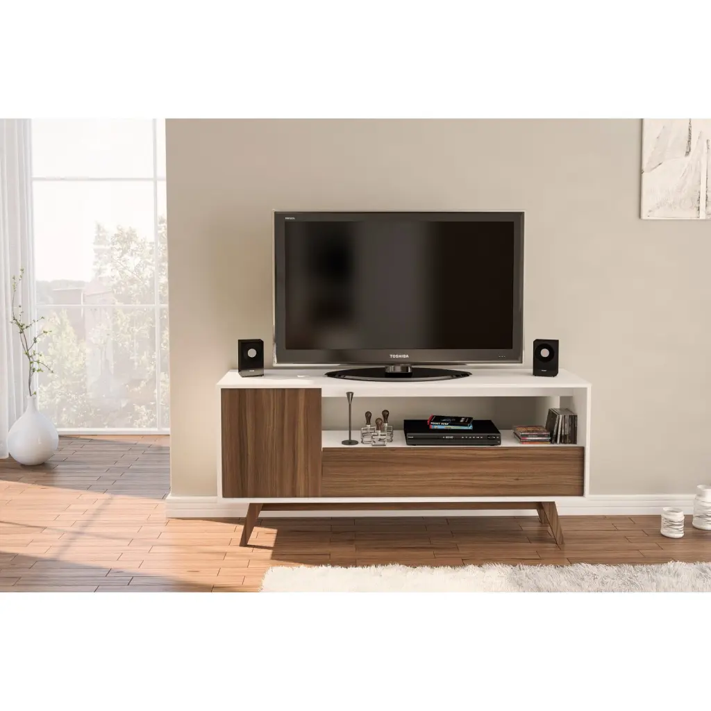 Polifurniture Porto Seguro 1 Door 1 Drawer TV Stand TVs up to 65 Inches White Walnut