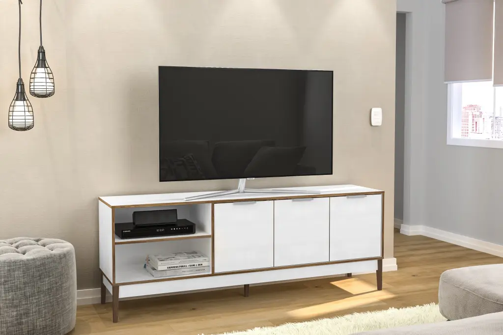 Polifurniture Toronto 3 Door TV Stand TVs up to 75 White and Walnut
