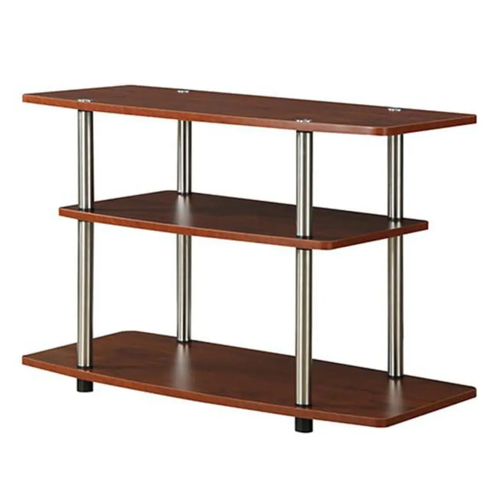 Designs2Go No Tools 3 Tier TV Stand - Cherry Wood Finish - Easy Assembly ProPlus