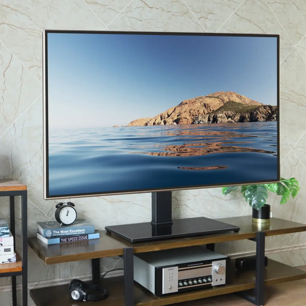 Upgrade Swivel Table Top TV Stand Flat Curved TVs up to 85 Inches Black Universal TV Base Rfiver