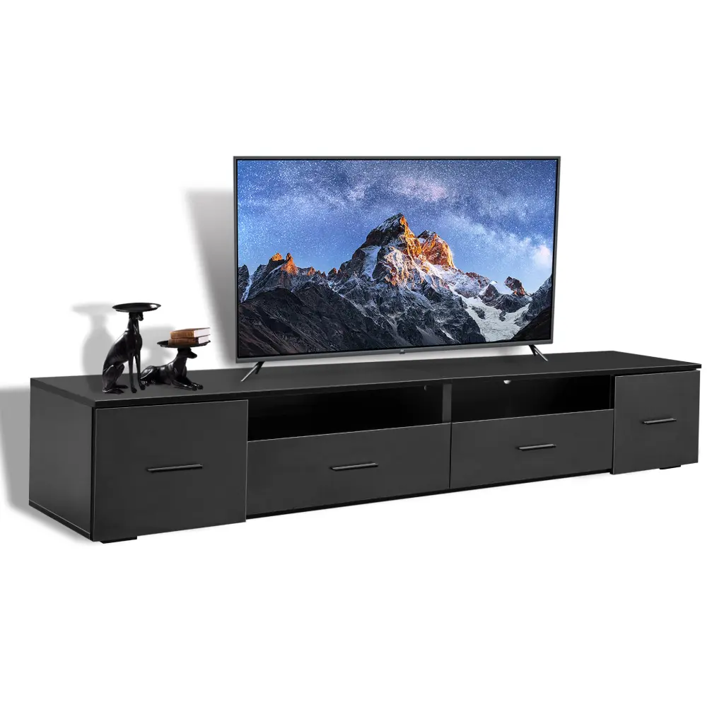 Black TV Stand Living Room Modern Entertainment Center rnb