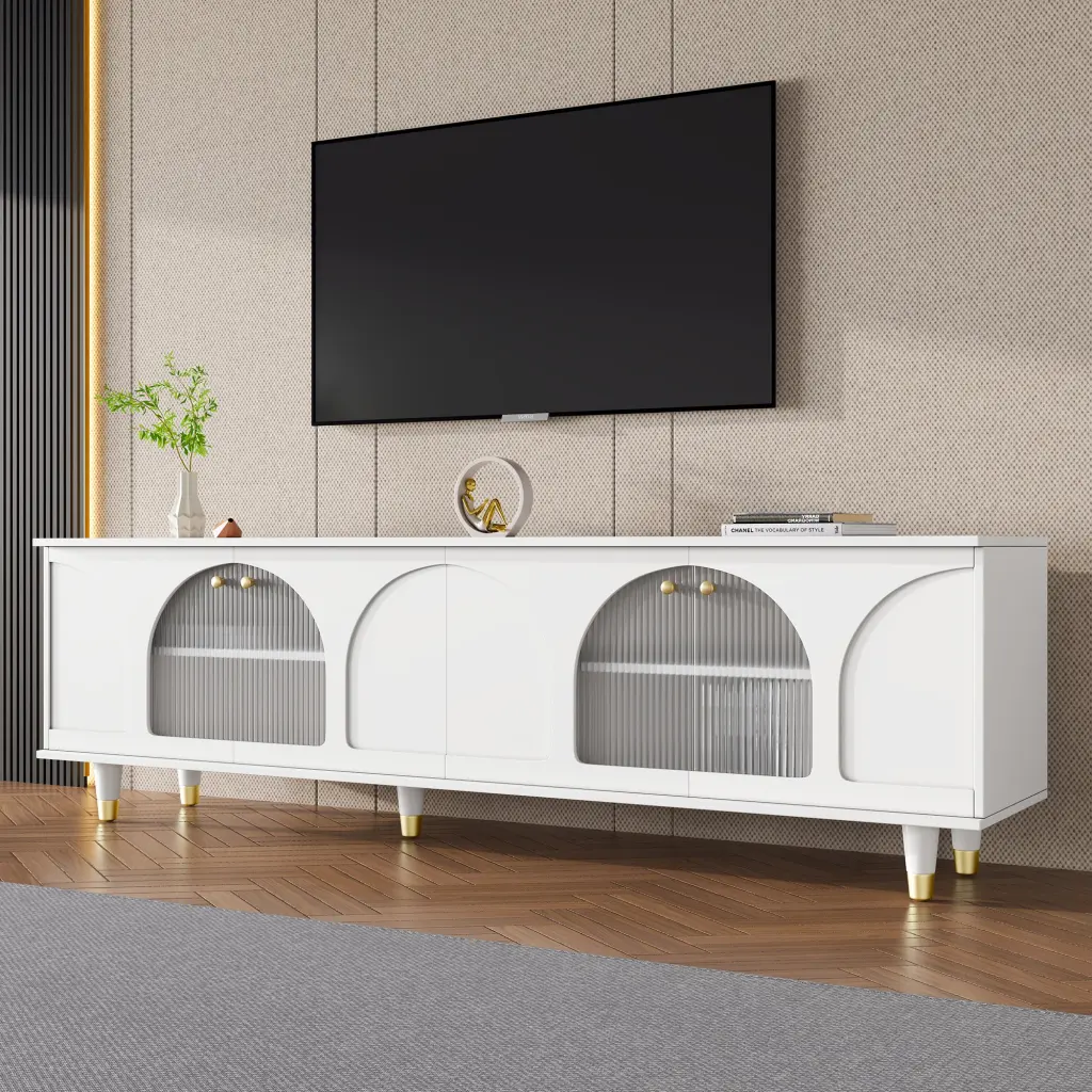 Contemporary TV Stand Customizable Shelves TVs Up To 78 Inches, Stylish Modern Design rnb