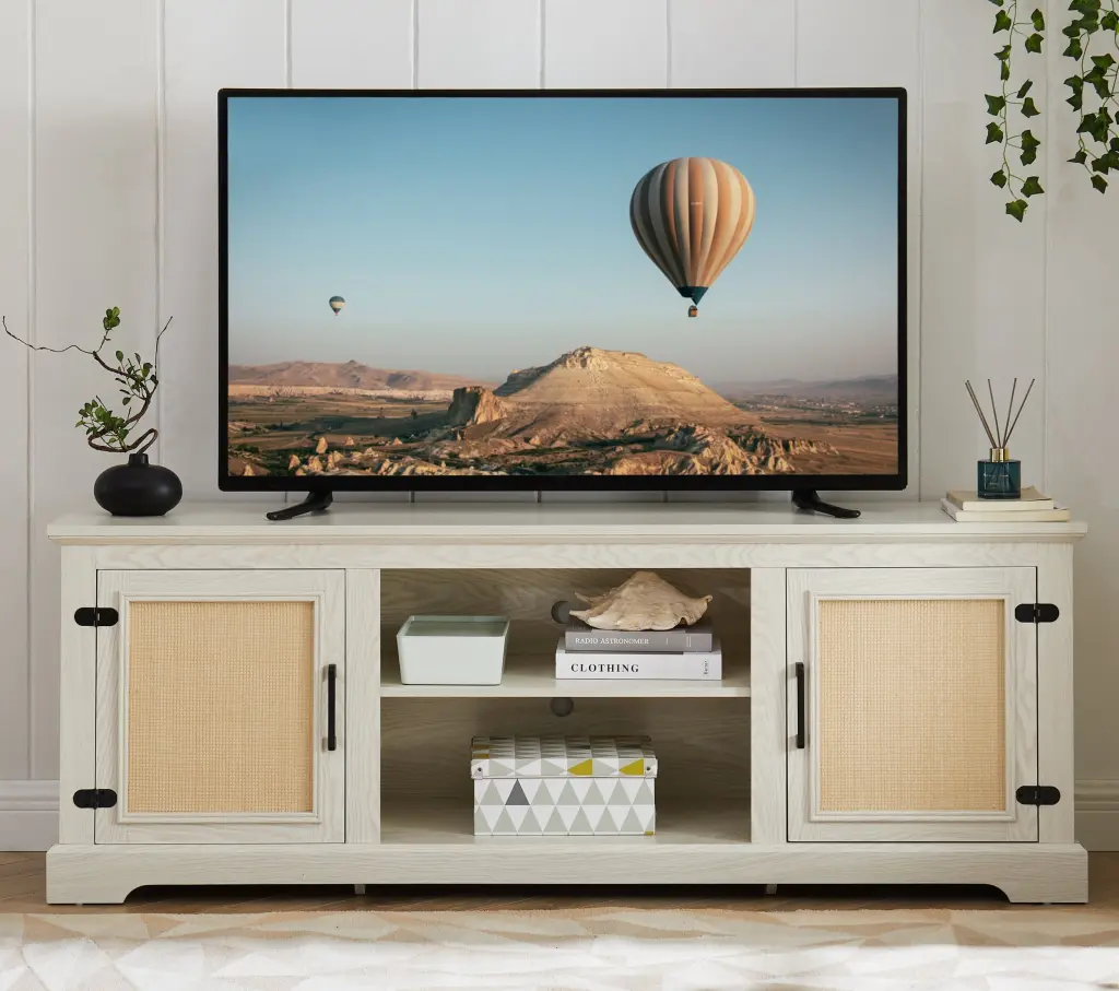Farmhouse Rattan TV Stand Console Table TVs Up to 70 Inches rnb