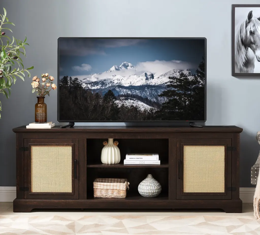 Farmhoutilize Rattan TV Stand Console Table TVs Up to 70 Inches rnb