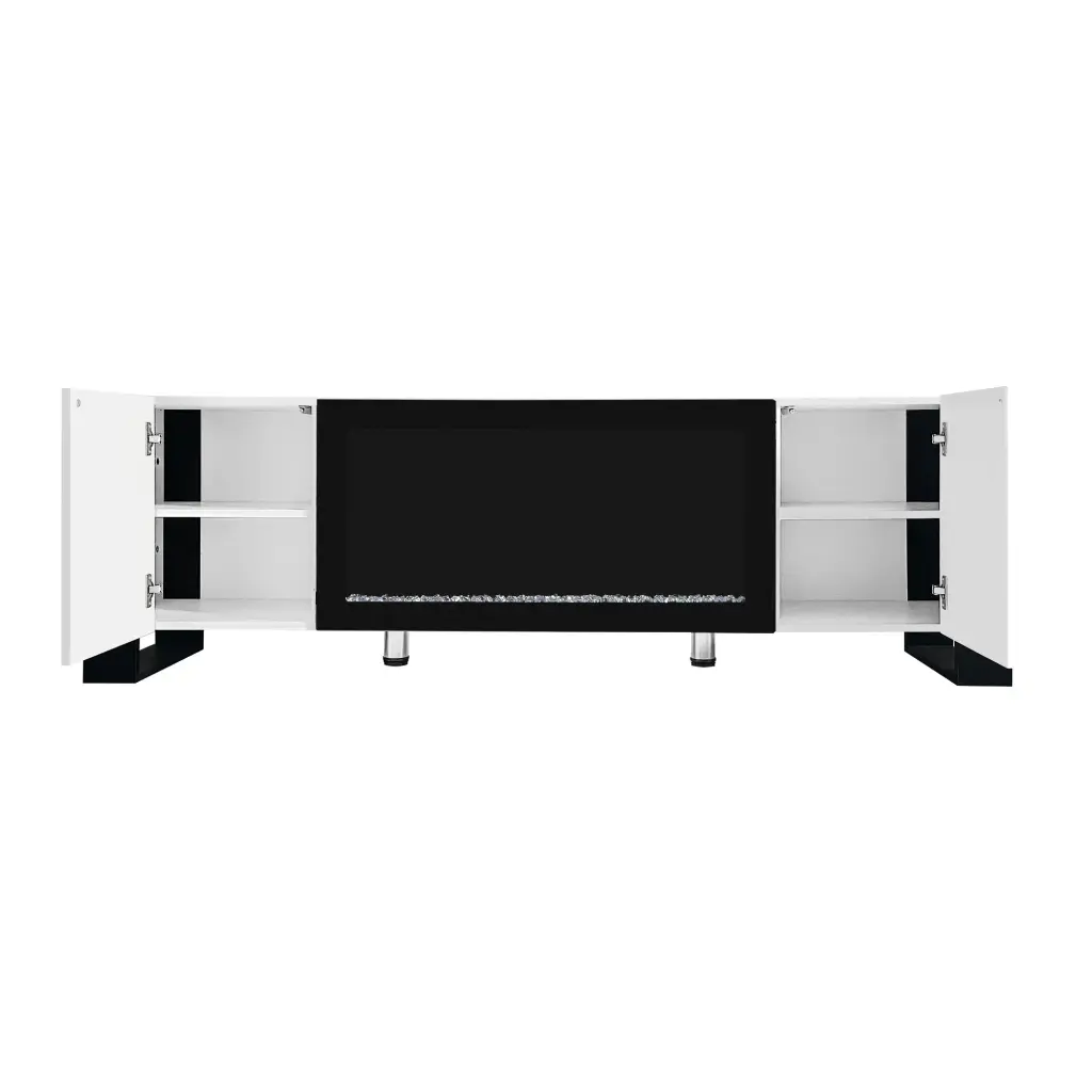 Modern TV Stand 34.2 Inch Non-Heating Electric Fireplace High Gloss rnb