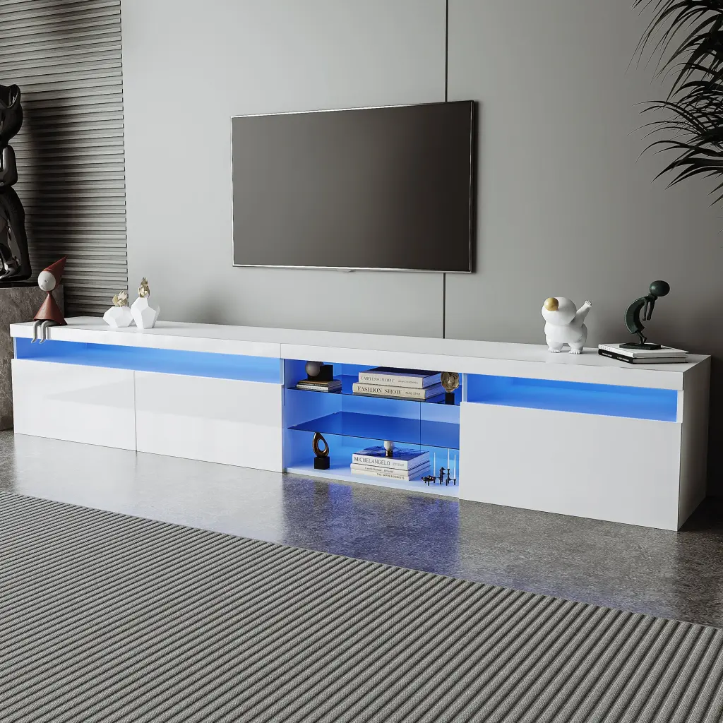 One---kind Design TV Stand 2 Glass Shelves and Large Storage Space rnb