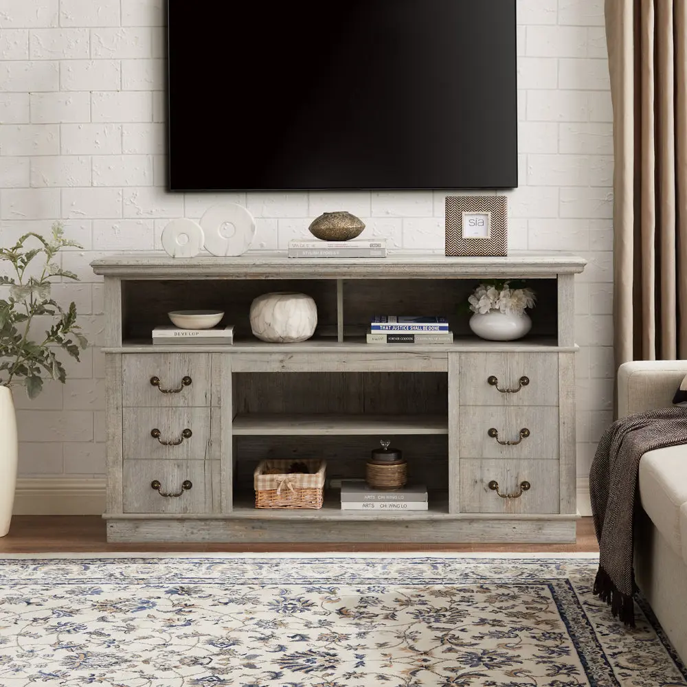 Traditional TV Media Stand Farmhouse Rustic Entertainment Console Living Room rnb