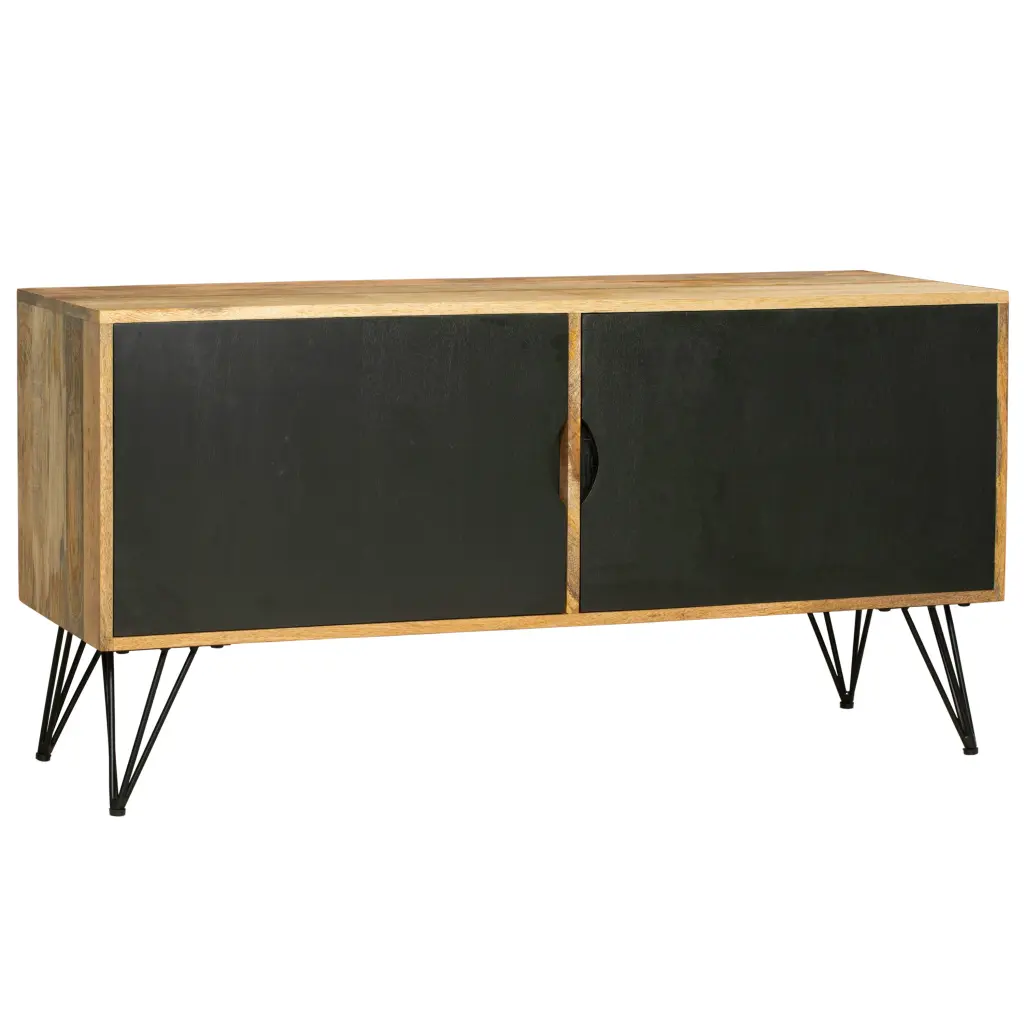 TV Entertainment Unit 2 Doors Oak Brown and Black Timber Frame Media Console royal hampton