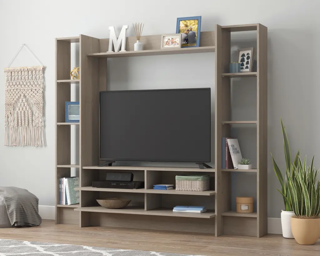Sauder Beginnings Wall System TV Stand TVs up to 42 Silver Sycamore Finish