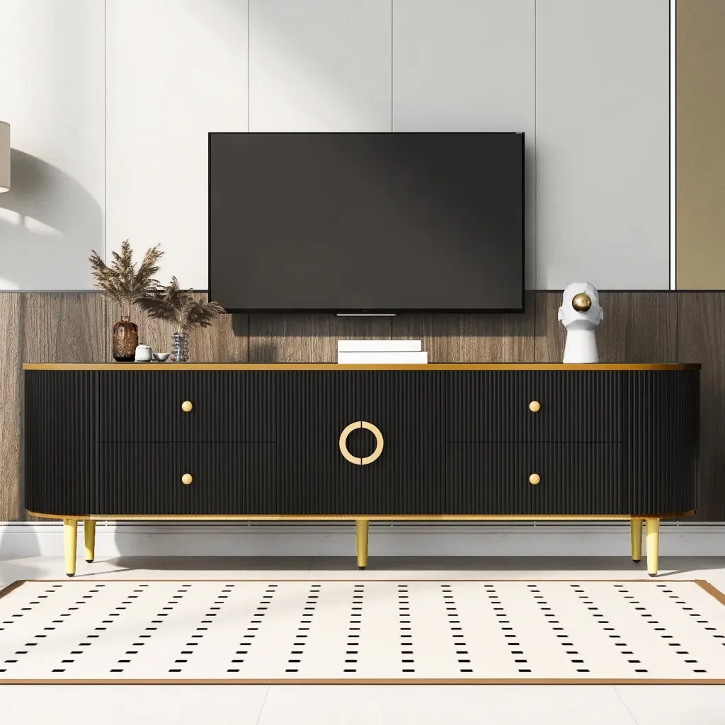 U-Can Modern Media Console TV Stand TVs up to 80 Inches 4 Drawers and Cabinet SEALODY