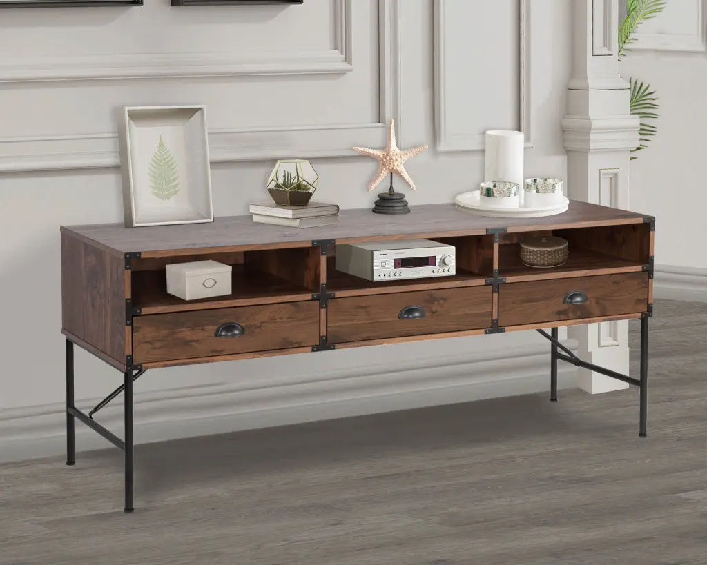 59 Tv Stand Stylish Walnut Media Console Cable Management And Adjustable Shelves singularity