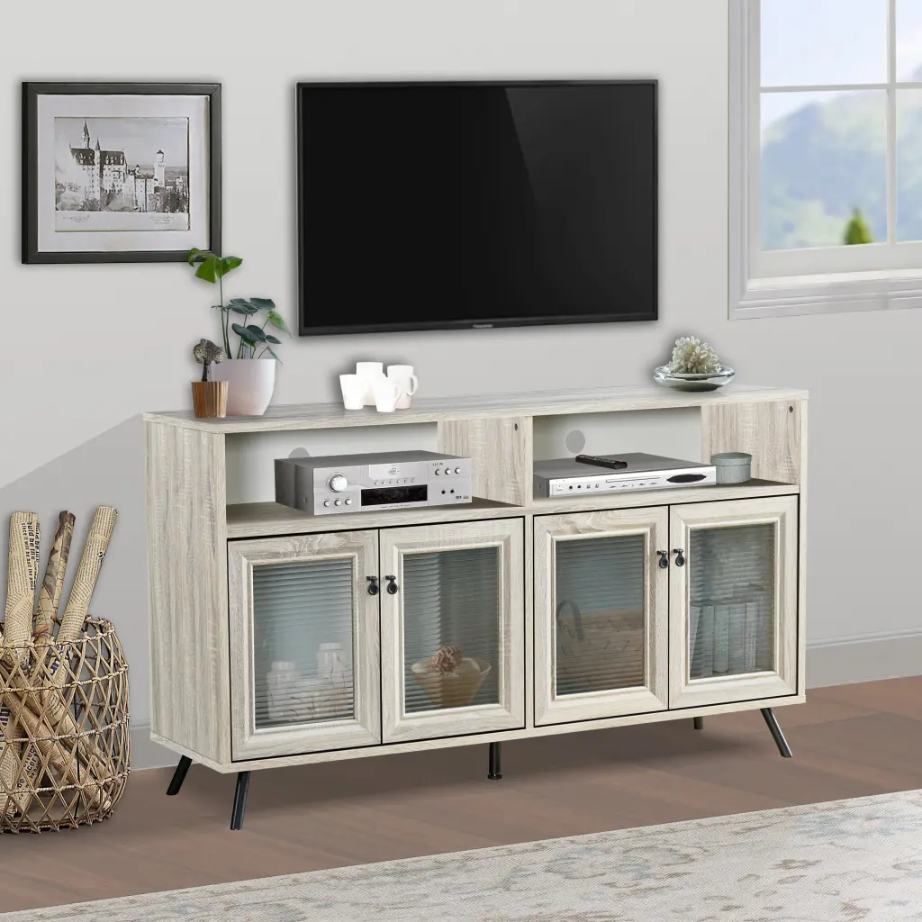 Washed Gray Media Console TV Stand Adjustable Shelves - Contemporary Design singularity