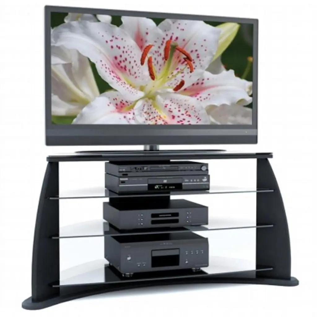 Sonax FP-4000 Florence 42 Inch Midnight Black TV Stand Glass Shelves