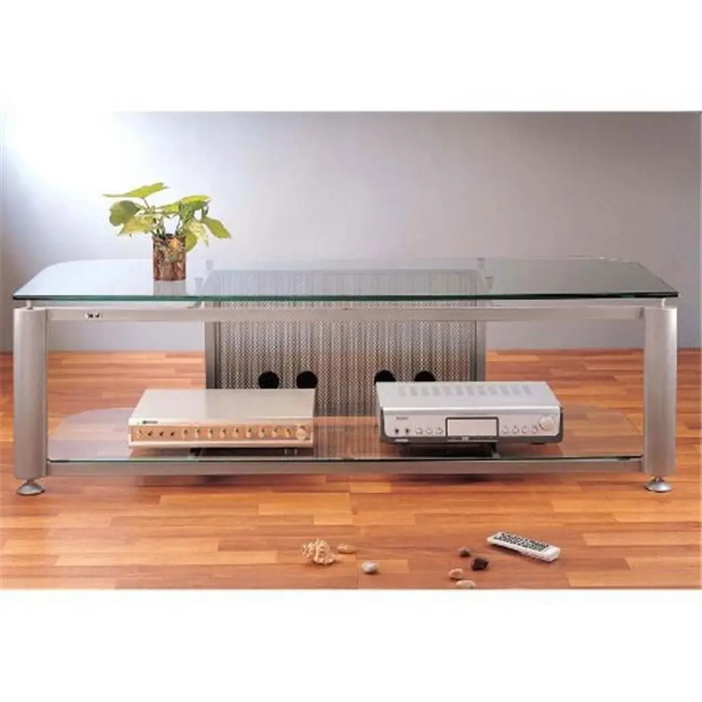 Silver Oval Poles 2 Clear Glass 60 inch Plasma DLP TV Stand Spark