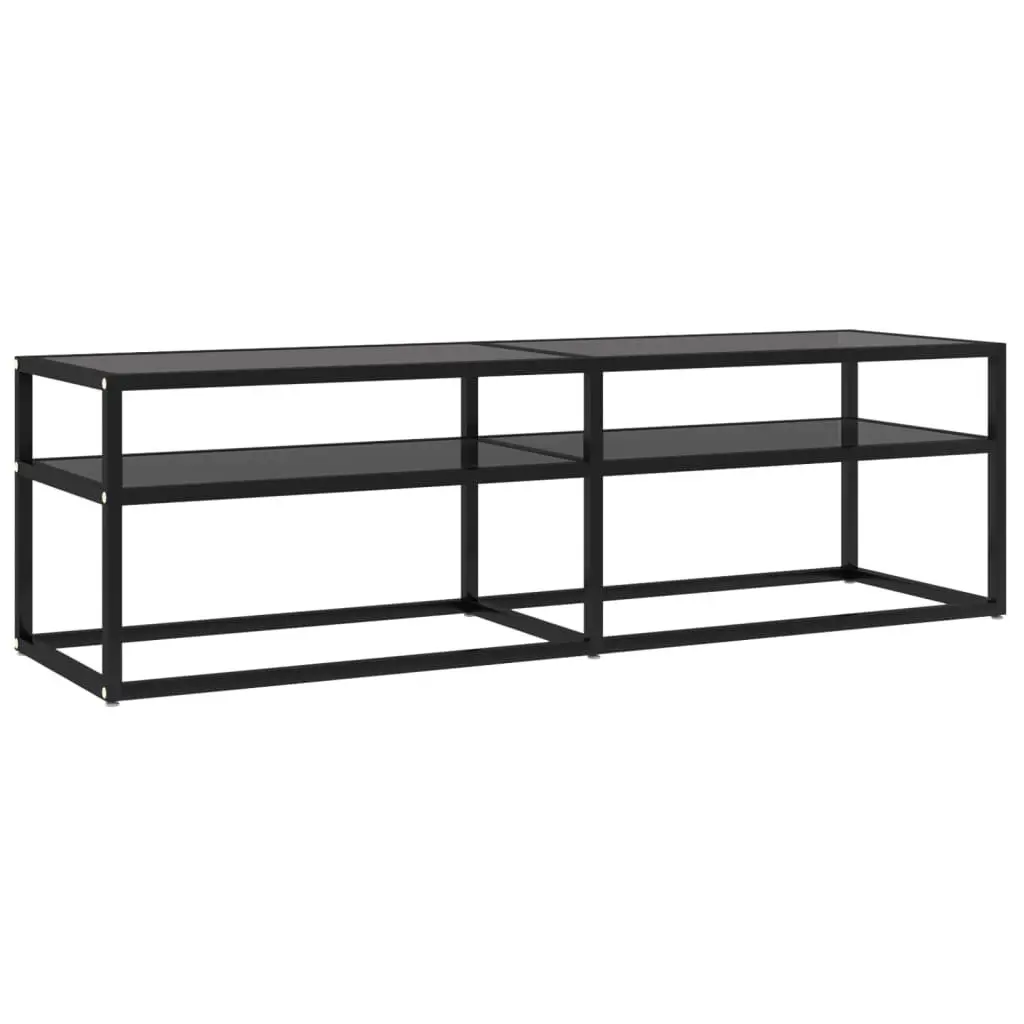 TV Stand Black 55.1x15.7x15.9 Inches Tempered Glass Modern Entertainment Center