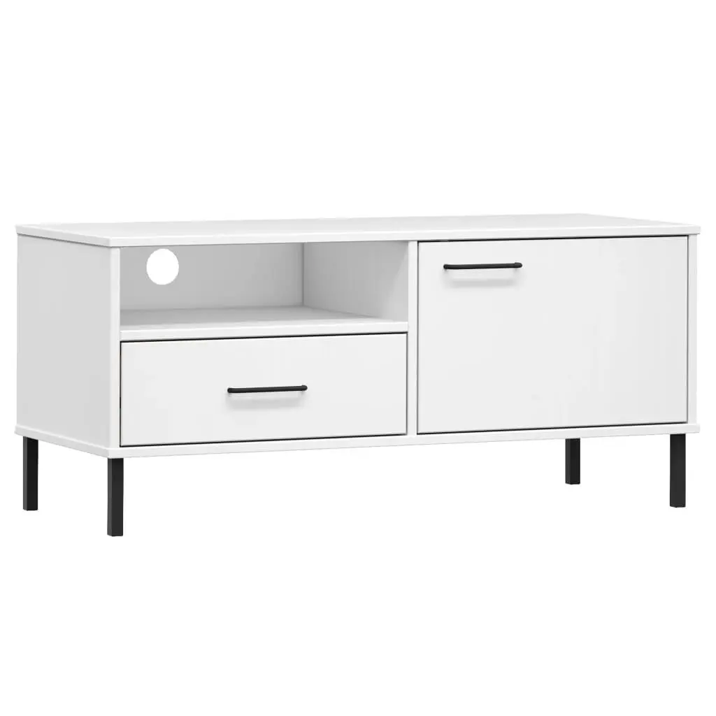 TV Stand Metal Legs White Solid Wood Pine OSLO Scandinavian Design