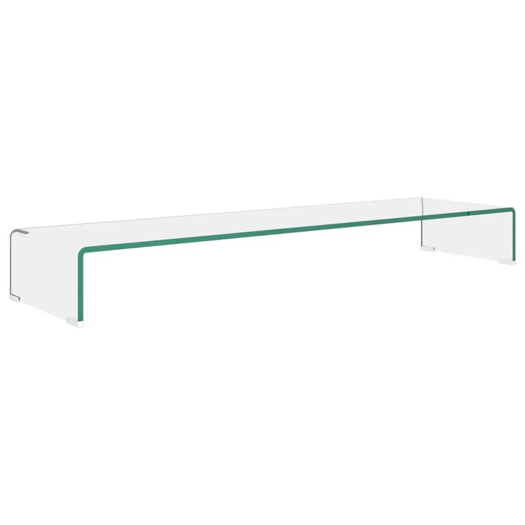 TV Stand Track Riser Glass Clear 43.3x11.8x5.1 Inches Modern Media Console