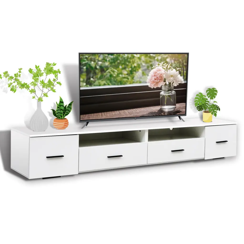 Modern Large LED TV Stand TVs up to 90 Inches 4 Storage Drawers THOWDEE