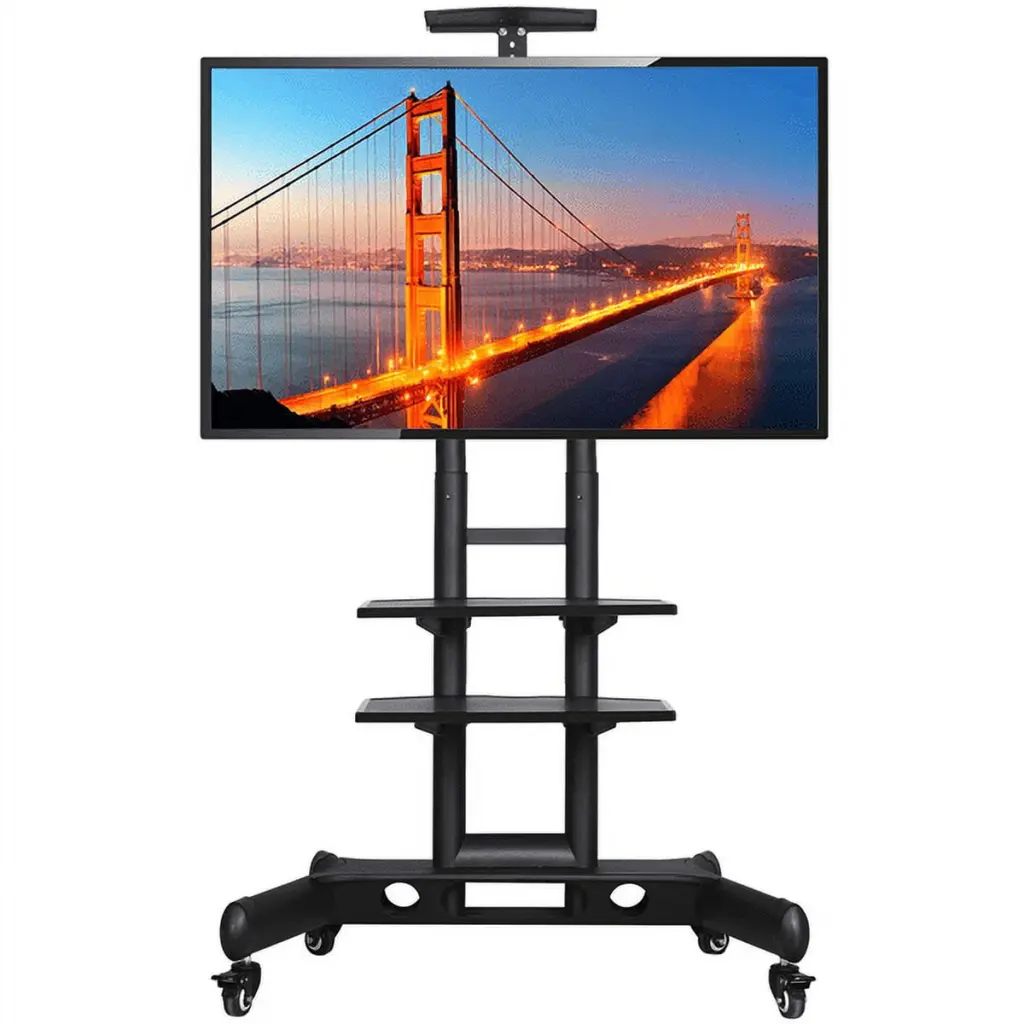 Topeakmart Height Adjustable Mobile TV Stand Lockable Wheels 32-70 Inch LCD LED Flat Screen Black
