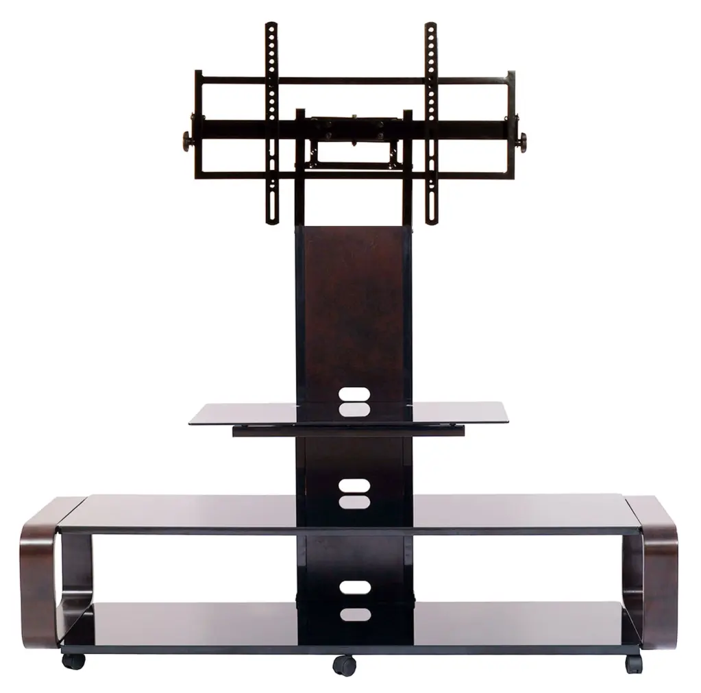 TransDeco Curved Wood TV Stand Universal Mounting System 35 to 85 Inch TVs Espresso and Black Transdeco International