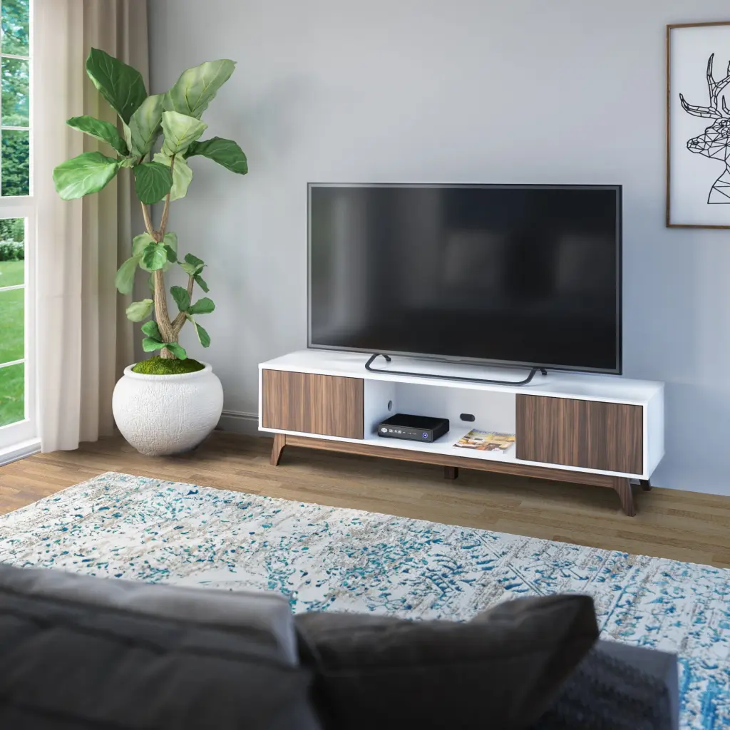 Twin Star Home Two-Tone Mid Century TV Stand TVs up to 80 inch
