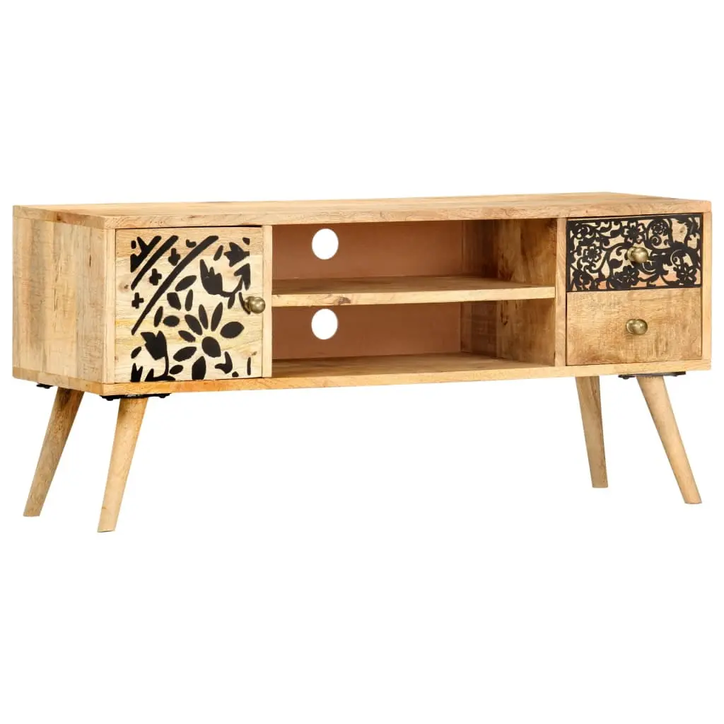 vidaXL Solid Wood Mango TV Stand 39.4 Inch Modern TV Console Living Room