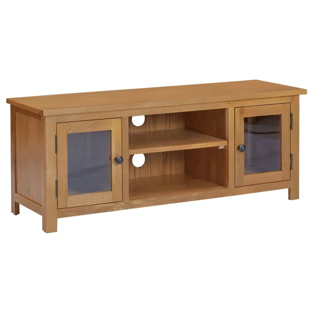 vidaXL TV Stand 43.3x13.8x17.3 Inches Solid Oak Wood Living Room