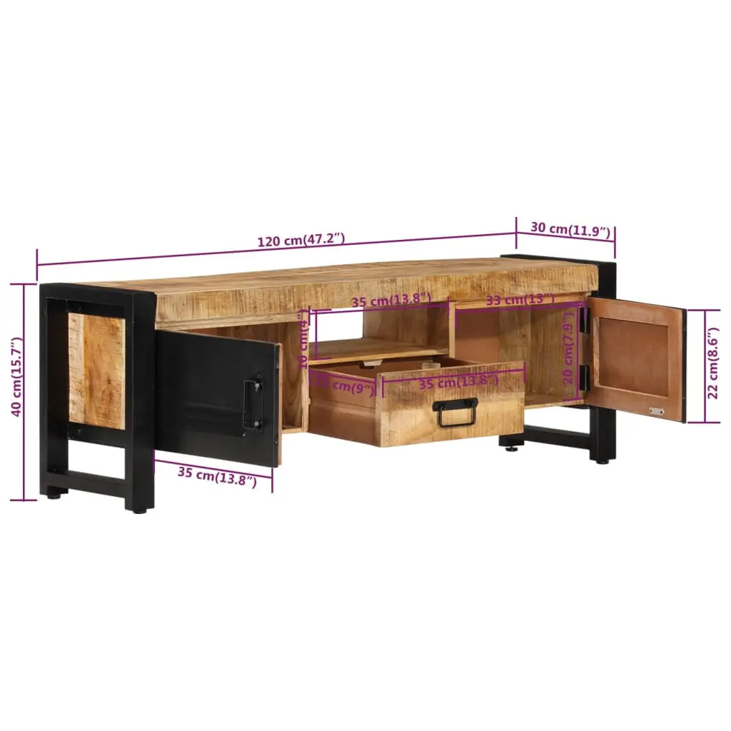 vidaXL TV Stand 47.2 Inch Solid Wood Mango Entertainment Center Living Room