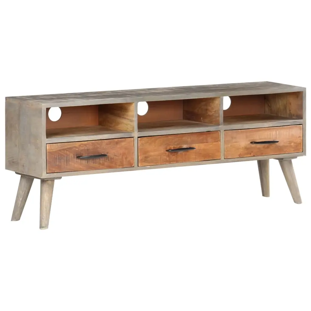 vidaXL TV Stand Gray 51.2x13.8x20.1 Solid Rough Mango Wood