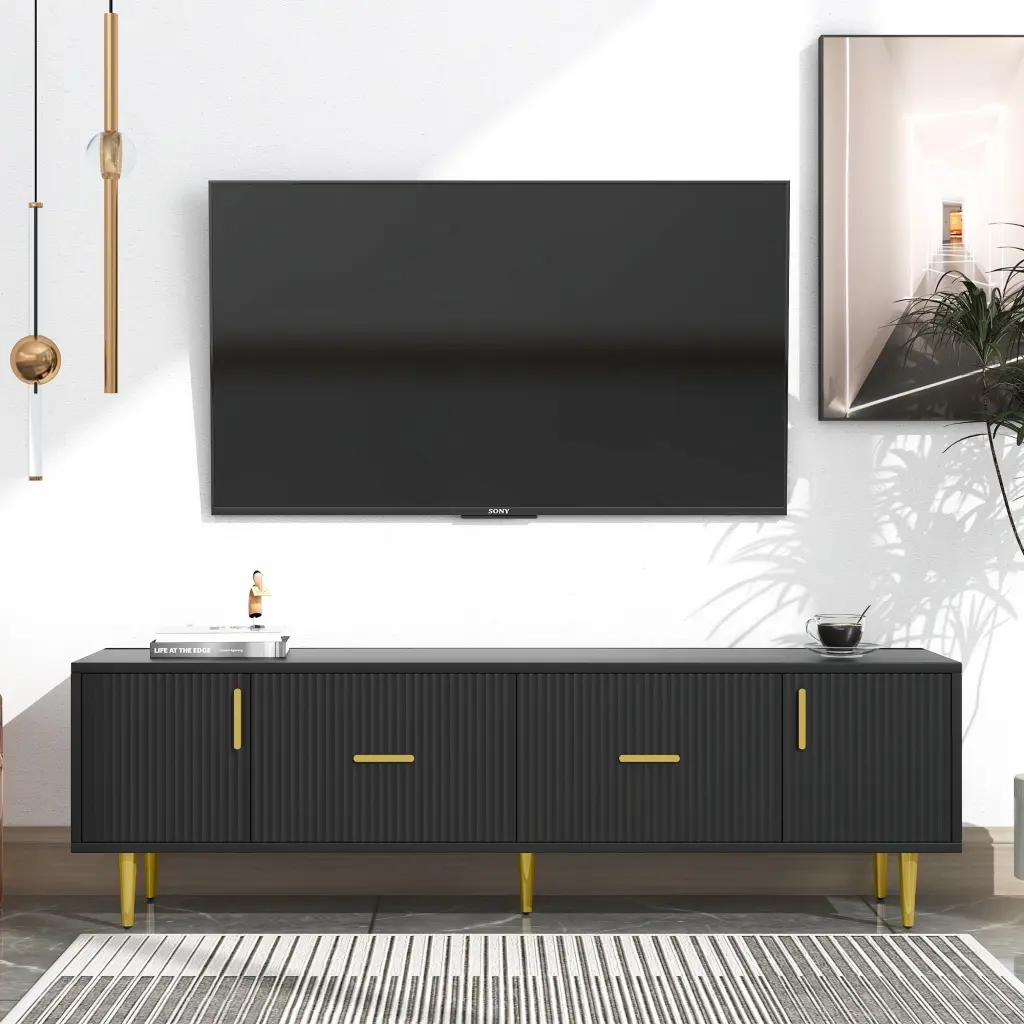Modern TV Stand 5 Champagne Legs 75 Inch TVs Durable and Spacious Viruhaka