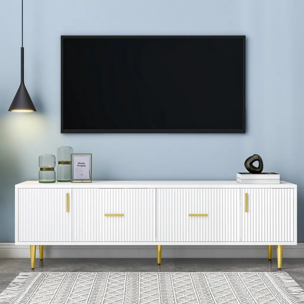 Modern TV Stand 5 Champagne Legs 75 Inch TVs Durable and Spacious Viruhaka