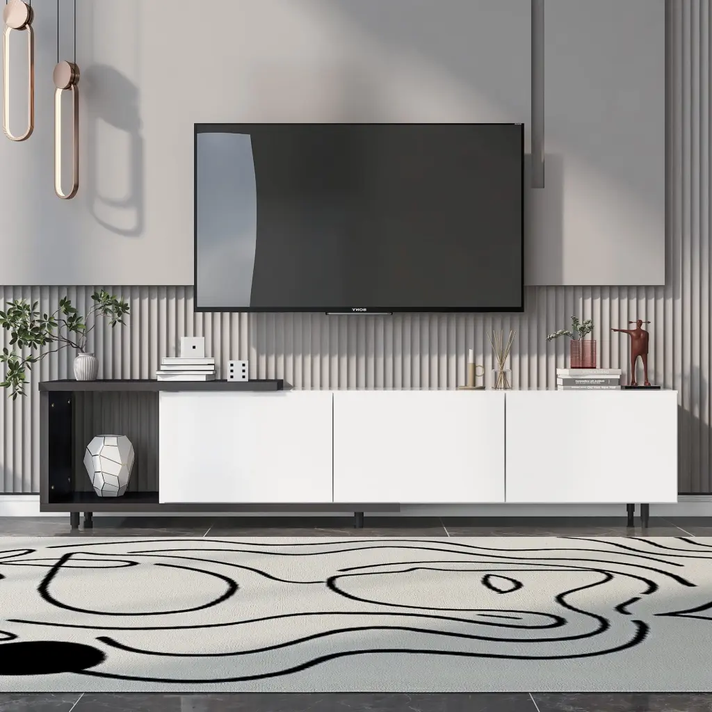 Modern Stylish White TV Stand Cabinet 80+ Inch TVs Viruhaka