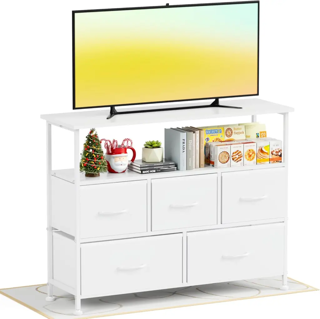 TV Stand Dresser Bedroom Entertainment Center 5 Fabric Drawers Storage w1134dhs