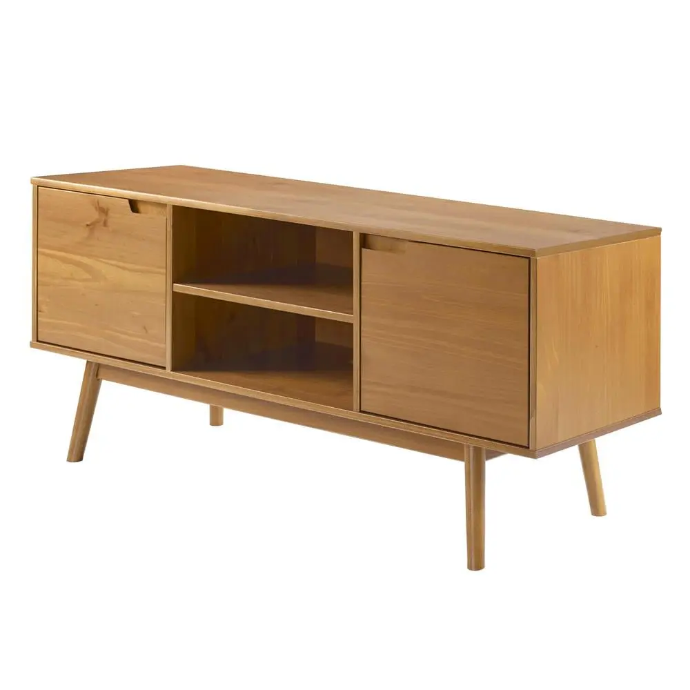 Adair 58 Inch 2-Door Solid Pine Wood TV Console Cutout Handles Caramel Walker Edison