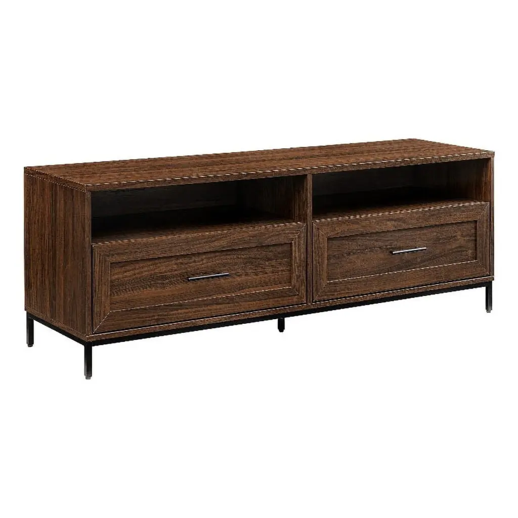 58 Inch Contemporary 2-Drawer Wood TV Console Dark Walnut and Black Walker Edison