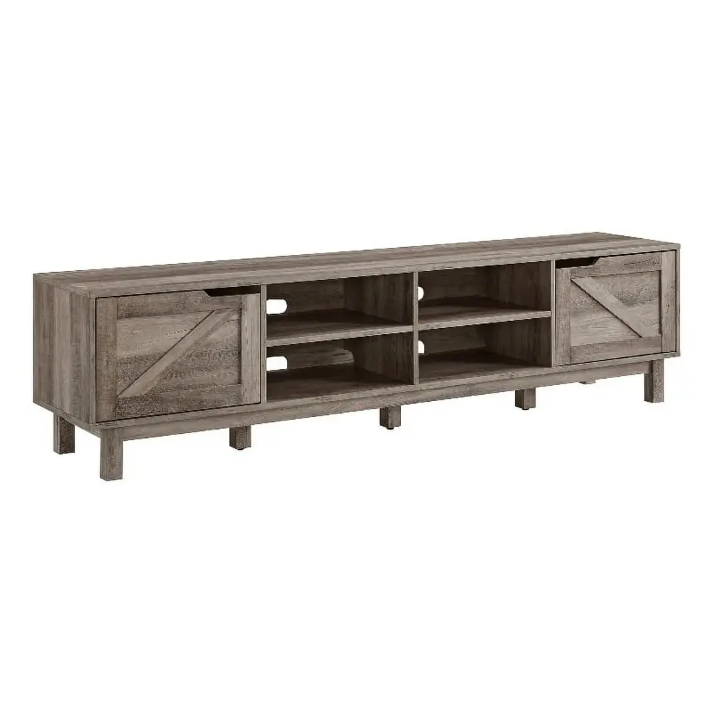 70 Inch Simple Wood Barndoor TV Stand Gray Walker Edison