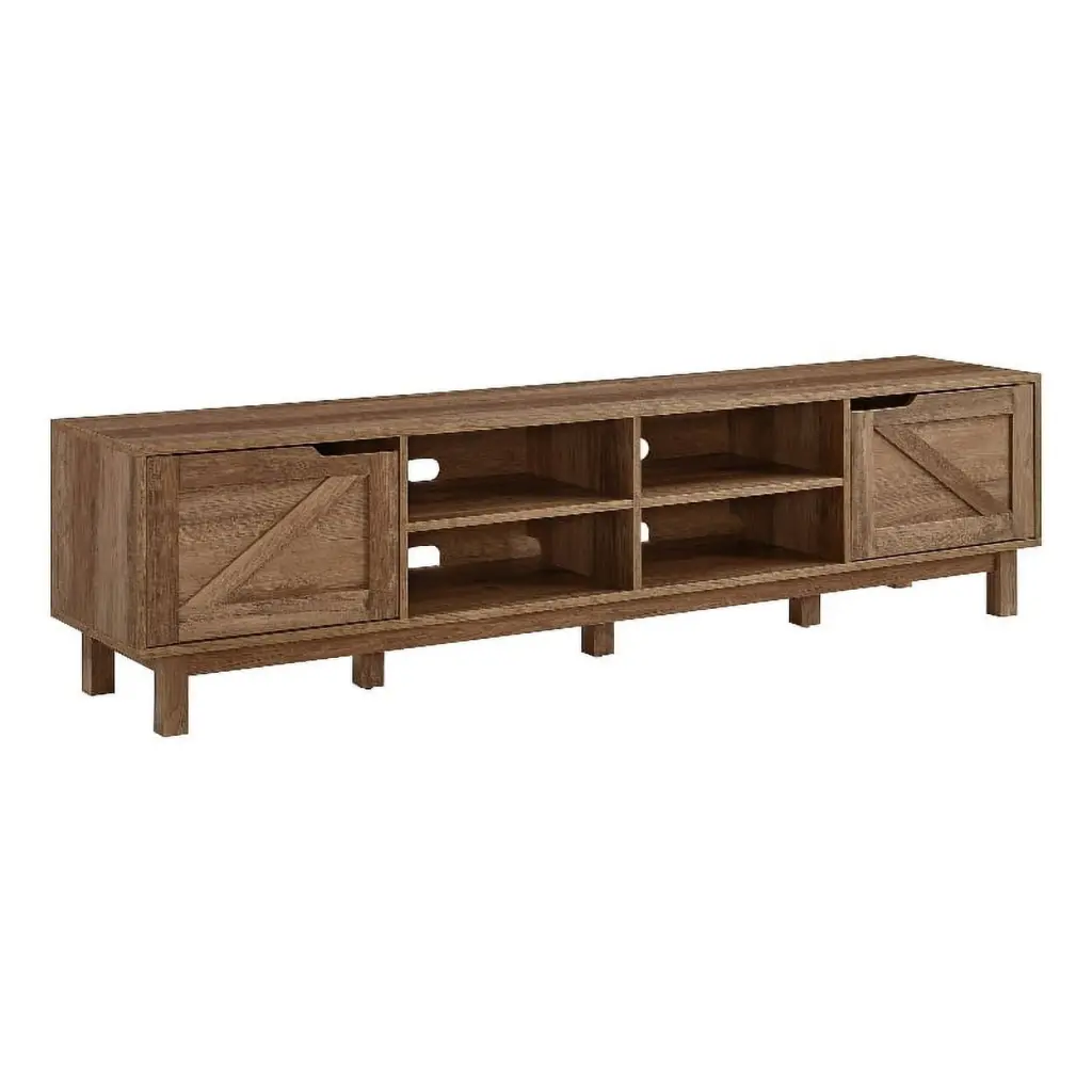 70 Inch Simple Wood Barndoor TV Stand Rustic Oak Walker Edison